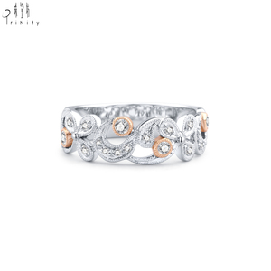 Nueva Joyería Clásica de Boda para Mujer en Oro Blanco de 18K y Oro Rosa con Diamantes Naturales, Diseño de Flor Vintage con Engaste Pavé y Millegrain - Product Image 1