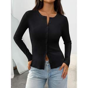 Cárdigan recortado ligero personalizado 2025 para mujer, suéter básico ajustado con botones, camisa para otoño, Bonito traje Y2K, Top - Product Image 5