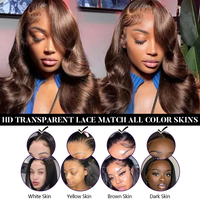 Perruque longue marron chocolat avec dentelle frontale, cheveux humains brésiliens Remy, ondulation naturelle 13x6, densité 180%, dentelle transparente