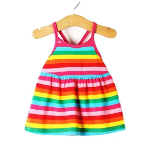 OEM Anpassung Baby Mädchen Sommerkleid Gestreifte Regenbogen Prinzessin Kleid Tank Top Halfter Kleid Für Kinder Freizeit kleidung