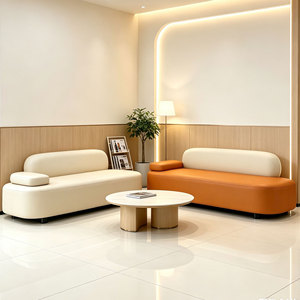 Sofá moderno tapizado en negro, curvo, minimalista, para sala de estar, recepción, salón de belleza, silla de espera. - Product Image 2