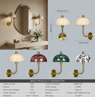 Applique murale LED moderne de luxe rechargeable en alabâtre, aspect pierre ronde, pour salon et maison
