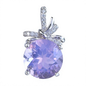 Colgante de Plata de Ley 925 Bañado en Rodio con Amatista Lavanda y Lazo, Dije Ovalado, Joyería para Mujer, Regalo, Uso Diario - Product Image 2