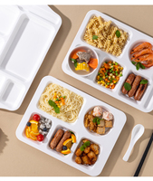 Plateau en mélamine réutilisable pour le déjeuner scolaire, 13 pouces, 6 compartiments, pour servir des portions de nourriture rapide