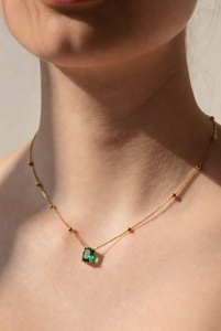 Gold Plated Emerald Cut Oval Pendant Necklace With Lab Created Stone Classic Style For Daily Wear Unisex Jewelry 18 Inches - Product Image 5