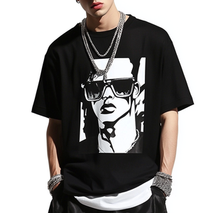 Maglietta alla moda oversize da <span class=keywords><strong>uomo</strong></span> bianca con stampa grafica traspirante in cotone nero Casual Look quotidiano Streetwear per <span class=keywords><strong>uomo</strong></span> - Product Image 3