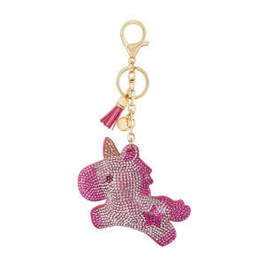 حار بيع حار بيع لطيف ميدالية/ حلقة مفاتيح على شكل حيوانات يونيكورن الحصان الجلود شرابة سلسلة مفاتيح بلينغ بلينغ كامل الكريستال المفاتيح - Product Image 2