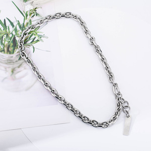 yunnique Unisex <b>Titanium</b> Steel Chunky <b>Chain</b> Necklace Geometric Pendant Fashion Punk Style Sweater <b>Chain</b> For Men Women - Product Image 3