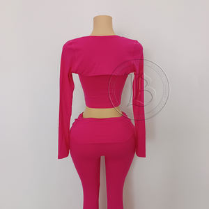 春季2026女装女装休闲装定制刺绣标志棉长袖喇叭裤3件套休闲装 - Product Image 5