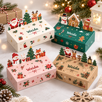 Boîte pliante en carton OEM pour emballage cadeau saisonnier, avec illustration interactive de personnages de Noël découpés et en relief