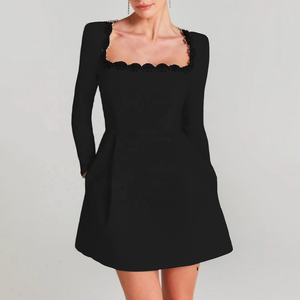 فساتين سهرة أنيقة عالية الجودة بتصميم OEM، ياقة مربعة، مزينة بالأحجار الكريمة والزهور، فاخرة بأكمام طويلة للنساء - Product Image 2