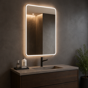 Espejo de Pared LED Minimalista <span class=keywords><strong>Mebo</strong></span> con Luz Interior Brillante, Borde y Halo Luminosos, Atenuador Táctil, con Certificación CE para Baño - Product Image 1