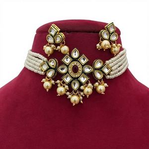 High Premium Quality Traditional Indian Imitation <b>Pearl</b> Gold Plated Classic Long <b>Necklace</b> Earring <b>Set</b> for Engagement Party - Product Image 1