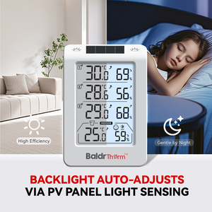 BaldrTherm Solar Fotosensible Termohigrómetro de tres canales Pantalla digital Retroiluminación inteligente Temperatura inalámbrica - Product Image 3