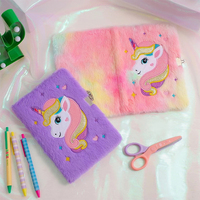 Carnet créatif personnalisé pour enfants avec couverture en peluche, motif dessin animé rose et violet à paillettes, mignon, vente en gros