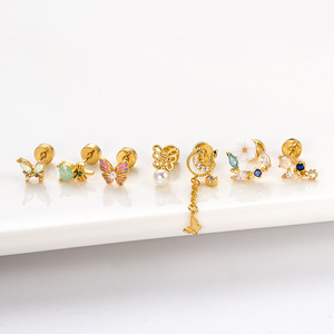 Hansen Tiktok Taobao recomienda las <span class=keywords><strong>uñas</strong></span> para los huesos del oído moda coreana color mariposa flor Acero inoxidable varilla delgada tornillo <span class=keywords><strong>uñas</strong></span> para las orejas - Product Image 3