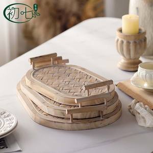 Juego de bandejas de servir de bambú estilo bohemio, rectangulares y ovaladas, para decoración del hogar, escritorio o cafetería. - Product Image 4