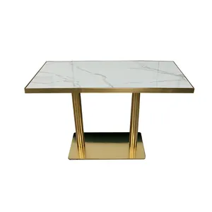 Benutzer definierte runde Gold polierte künstliche Marmorplatte Restaurant Tisch zum Verkauf DT120