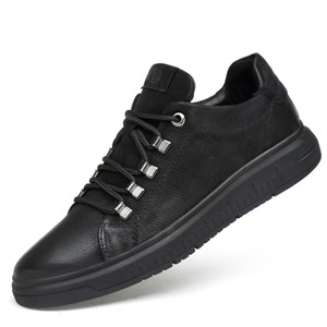 Sneakers en cuir véritable pour hommes, grande taille, noires, décontractées, tendance, chaussures en cuir véritable - Product Image 4