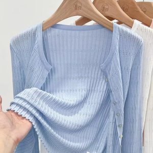 Cardigan en tricot de soleil ouvert en lyocelll bleu 2025 avec robe antidérapante - Product Image 1