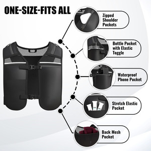 Gilet de course léger et tendance en néoprène et polyester, résistant à l'eau, réfléchissant, avec fermeture éclair frontale, respirant, pour sports de plein air, avec poche pour téléphone - Product Image 2