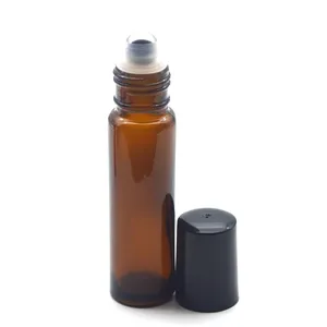 RUIPACK hızlı tedarik 10ml buzlu Amber parfüm cam rolon şişe ile cam/Metal top kahverengi rulo uçucu yağ şişe