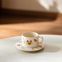 Ensemble tasse et soucoupe en céramique à motif de dessin animé mignon, tasse à café au lait INS pour couple, pour le thé de l'après-midi