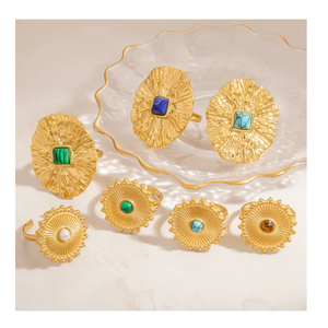 ชุดเครื่องประดับแฟชั่นทำจากสแตนเลสชุบทอง18K ที่ไม่ทำให้เกิดการเสื่อมเสียกันน้ำชุดหินธรรมชาติสำหรับผู้หญิงส่งตรงจากอินเดีย - Product Image 3