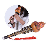 Chinese Handmade Black Bamboo Hulusi Gourd Cucurbit Flute Ethnic Musical Instrument Key of C with Case for Beginner Music Lovers