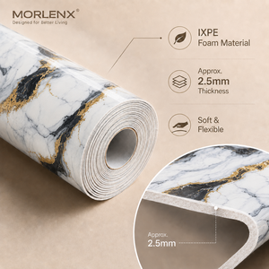 วอลเปเปอร์โฟม PVC ลายหินอ่อนสีขาวดำทอง MORLENX แบบมีกาวในตัว สำหรับติดผนังโรงแรม ร้านค้า และผนังตกแต่ง - Product Image 2
