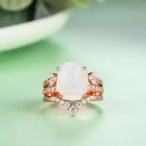Rainbow moonstone rings solid fine jewelry wholesale prices bulk rings 18k gold plated rings