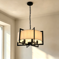 Lampe suspendue vintage industrielle E27 en fer forgé avec abat-jour en tissu de lin, hauteur réglable, finition lin noir pour îlot de cuisine ou bar