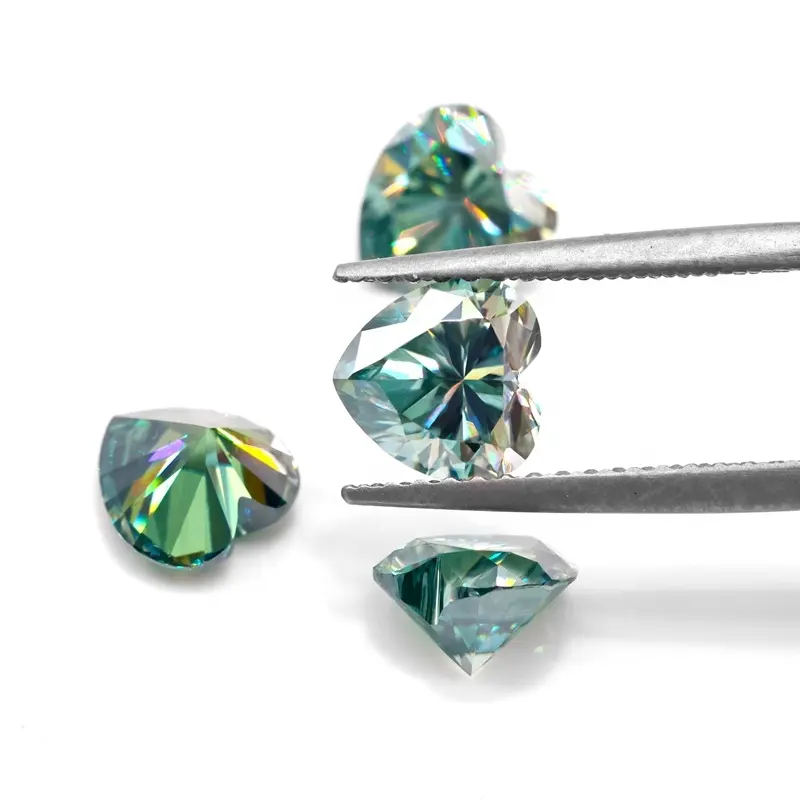 جودة عالية مختبر الماس-5ct أزرق أخضر مويسانيتي قطع على شكل قلب المويسانيتي الملون