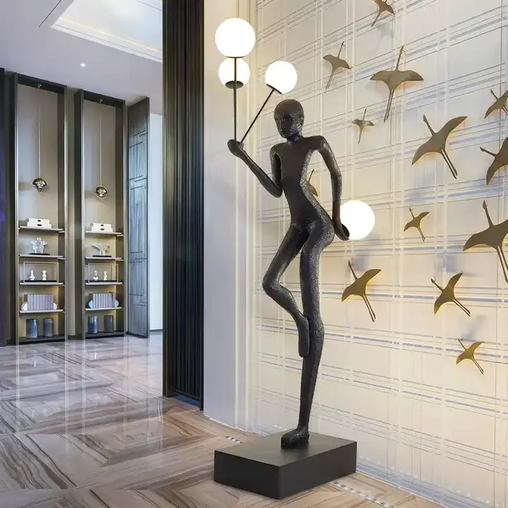 Luxury Abstract Figure Holding Ball Lamps Humanoid Art Sculpture Decoration Standing Floor Lamp
