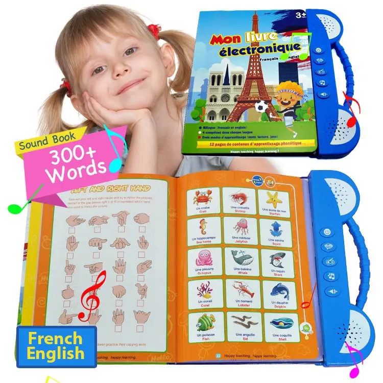 बच्चों को लैपटॉप शैक्षिक द्विभाषी फ्रेंच/अंग्रेजी ध्वनि-किताब ई-पुस्तक के लिए बच्चों फ्रेंच