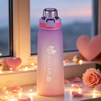 Bouteille en PP de qualité alimentaire anti-fuite avec options de parfum, couvercle à ressort, paille intégrée, compatible lave-vaisselle pour l'école, la salle de sport et le camping