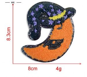 Patch thermocollant en chenille brodé à paillettes, motifs Halloween (Citrouille, Citrouille fantôme, Araignée, Bonbon, Sucette, Crâne) pour la décoration de vêtements et de chapeaux - Product Image 4
