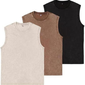 T-shirts décontractés sans manches pour hommes en coton tricoté respirant 230G, teinture à la cire américaine, lavés, col rond, coupe ample, poids lourd - Product Image 2