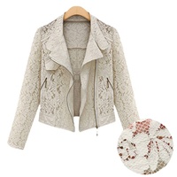 Blouson Biker en Dentelle Tendance 2022 – Nouvelle Collection Automne – Veste Courte Décontractée Entièrement en Dentelle de Haute Qualité avec Fermeture Éclair