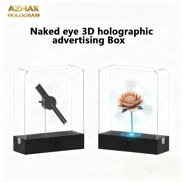 AZMAX 3D Desktop Fan Hologram Sign Display Business Advertising Logo Light Holographic Lamp Led Display Screen Video Wall