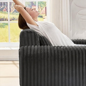 Black Jumbo Corduroy Plush Single Sofa <strong>Bed</strong> Modern Wide <strong>Arm</strong> Oversized Lounge <strong>Chair</strong> with Lumbar Pillow for Living Room - Product Image 2