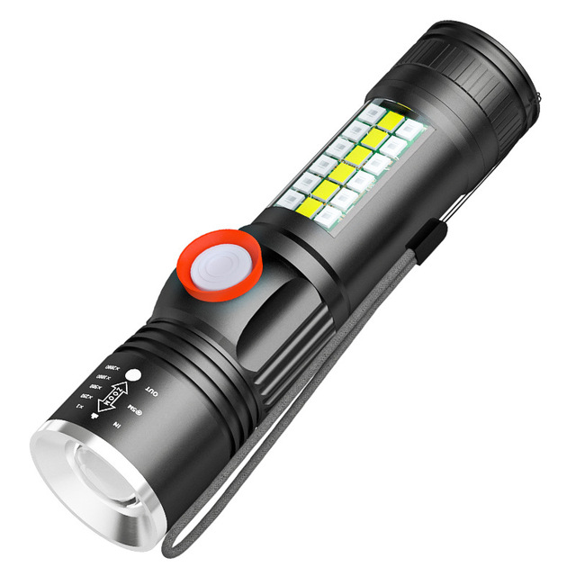 Multifunctional High Zoom Lumen Aluminum Alloy Retractable Head Type-C Led Torch Light Mini Usb Charging Flashlight