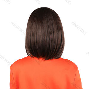 Peluca Ainizi de 12 Pulgadas, Estilo Bob Corto con Flequillo, Color Castaño Oscuro, para Cosplay de <span class=keywords><strong>Velma</strong></span> de Scoob - Product Image 5
