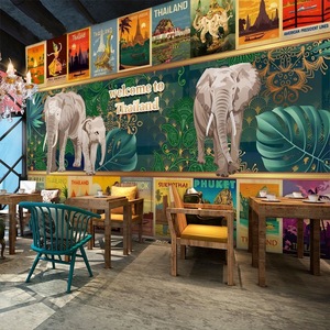 วอลล์เปเปอร์สไตล์ไทยโปสเตอร์ภาพวาดนวดห้องนั่งเล่นตกแต่งวอลล์เปเปอร์สไตล์ช้างร้านอาหารพื้นหลังผนังผ้า - Product Image 3