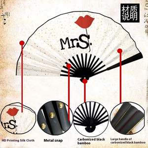 Ventilador de mano de Kung Fu de tela de seda plegable de madera personalizado, superventas, con bolsa - Product Image 3