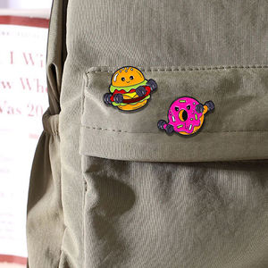 Sming pin makanan kebugaran Enamel olahraga khusus kartun es krim halter paduan kerah Lapel lencana Burger angkat besi bros - Product Image 3