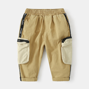 Printemps Nouveau Pantalon <span class=keywords><strong>Cargo</strong></span> Garçons Grandes Poches Bande Élastique Mi-Taille Pantalon Décontracté Tendance Coton Couleur Unie Grande Taille pour Enfants - Product Image 3