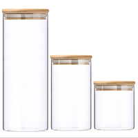 Bocaux et Bouteilles de Rangement d'Usine Conteneur Alimentaire en Verre Borosilicate Transparent Avec Couvercle Hermétique en Bambou