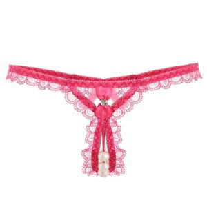 Women's <b>Large</b> Pearl Sexy Underwear Embroidery Lingerie Open Crotch Thong Low-Rise Bow G-string Pearl Kecks for Adults - Product Image 6