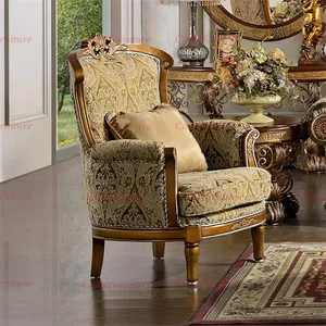 Furnitur Sofa, kursi duduk tunggal gaya Perancis, kain mewah berlengan dengan meja samping untuk ruang tamu